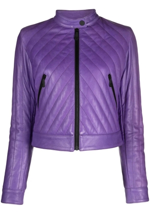 Philipp Plein matelassé leather biker jacket - Purple
