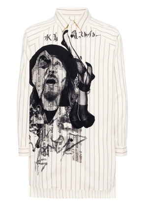 Yohji Yamamoto portrait-print striped shirt - Neutrals