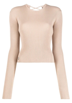 Philipp Plein lace-up detail knitted top - Neutrals