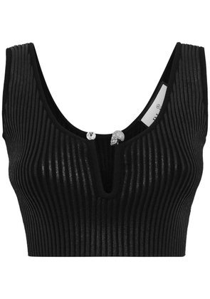 Philipp Plein coated ribbed-knit cropped top - Black