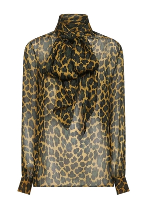 Saint Laurent Lavallière leopard-print blouse - Brown