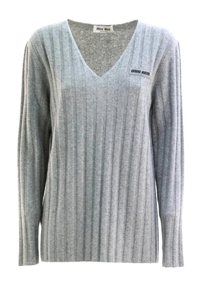 Miu Miu V-neck ribbed sweatshirt - Grey