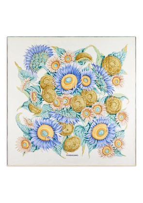 Ferragamo Sunflower-print silk scarf - White