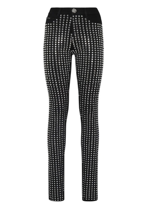 Philipp Plein crystal-embellished cotton blend skinny jeans - Black