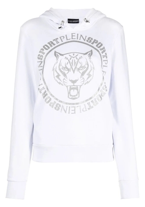 Plein Sport logo-print tiger hoodie - White