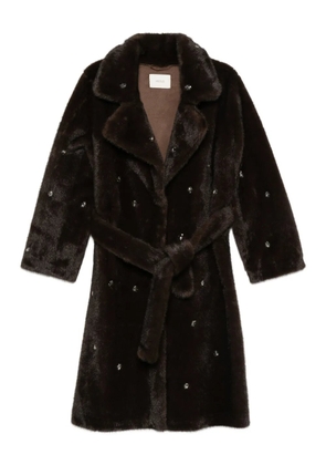 VICOLO rhinestone-embellished belted coat - Brown