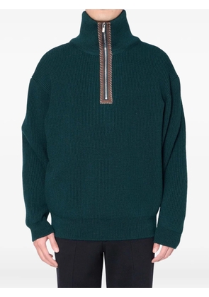 Kolor half-zip ribbed-knit sweater - Green