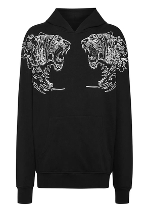 Plein Sport Tiger logo-print cotton hoodie - Black