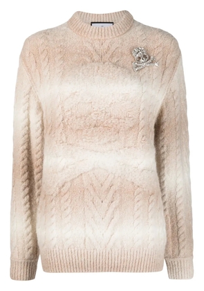 Philipp Plein Skull&Bones stripe-pattern knitted jumper - White