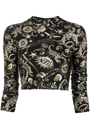 Philipp Plein graphic-print three-quarter sleeve T-shirt - Black