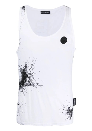 Plein Sport splash-print cotton tank top - White