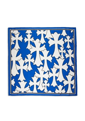 Chrome Hearts Cemetery cross silk scarf - Blue