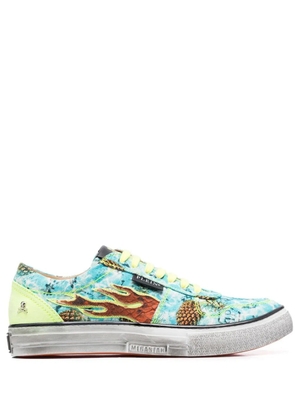 Philipp Plein Flame-print canvas low-top sneakers - Blue