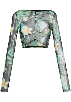 Philipp Plein Hawaii-print cropped top - Green
