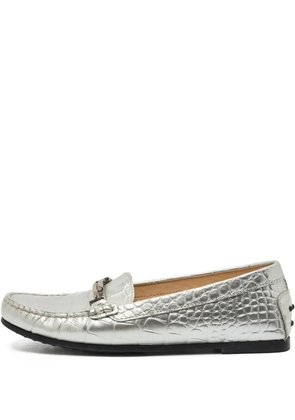 Tod's croc-embossed logo-detail loafers - Silver