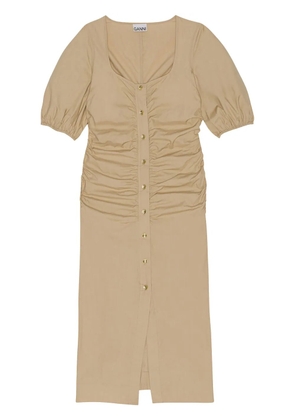 GANNI ruched organic cotton dress - Neutrals