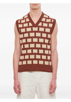 CHATEAU ORLANDO square-pattern V-neck top - Brown