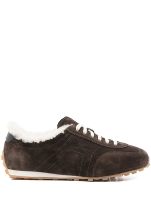 Santoni suede shearling sneakers - Brown