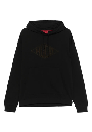 HUGO flocked-logo cotton hoodie - Black
