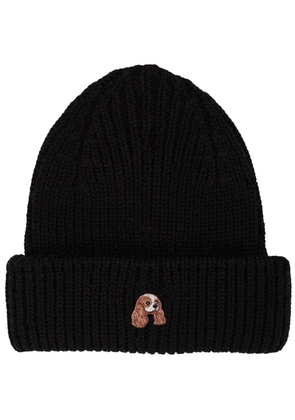PELO FOUNDATION dog-appliqué beanie - Black