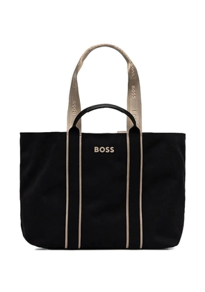 BOSS logo-detail striped tote bag - Black