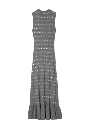 SANDRO metal-studded ruffled knitted dress - Grey