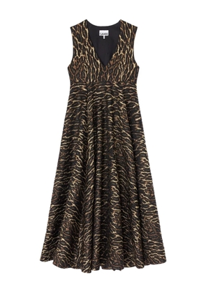 GANNI V-neck animal-print midi dress - Black