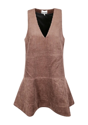 GANNI corduroy V-neck mini dress - Brown