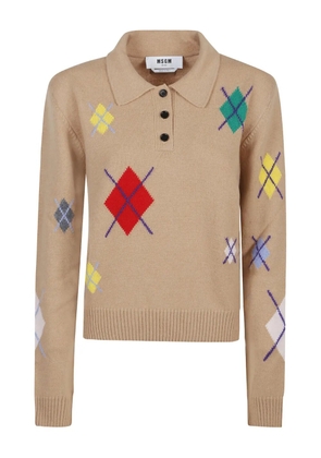 MSGM diamond-pattern polo top - Neutrals