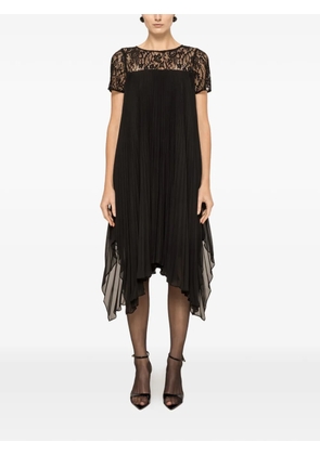 NISSA lace-panel pleated midi dress - Black