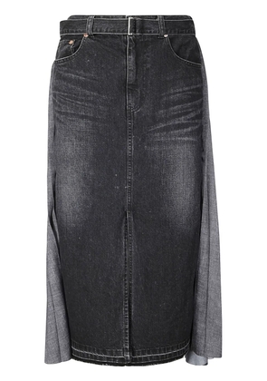 sacai pleated denim skirt - Black