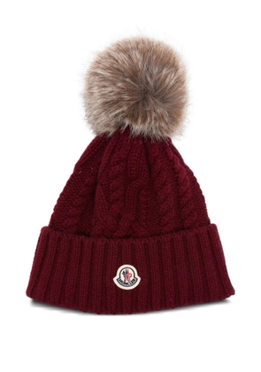 Moncler cable-knit pom-pom beanie hat - Red