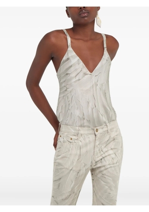 Roberto Cavalli feather-print silk tank top - White