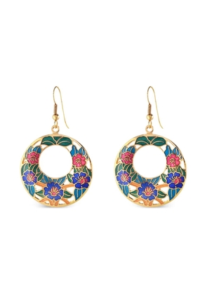 Susan Caplan Vintage 1980s cloisonné floral hoop earrings - Gold