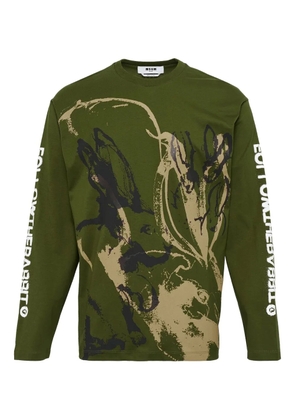 MSGM graphic-print long-sleeve cotton T-shirt - Green