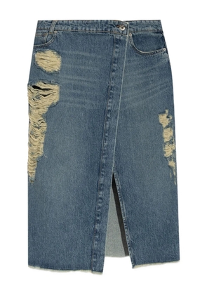 Blumarine distressed slit-front denim skirt - Blue