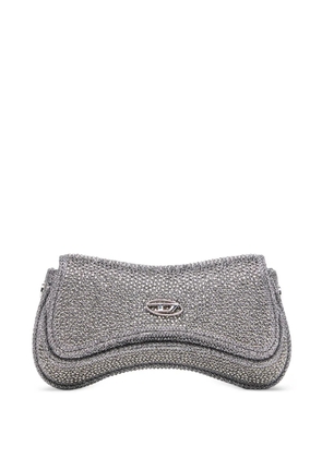 Diesel crystal-embellished logo-plaque clutch bag - Silver