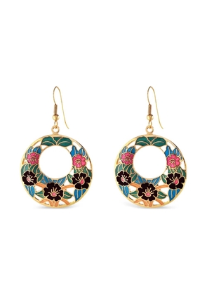 Susan Caplan Vintage 1980s cloisonné floral earrings - Gold