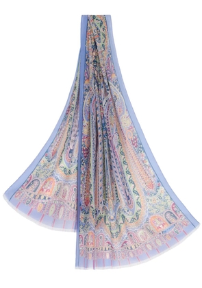 ETRO paisley-print frayed scarf - Blue