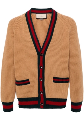 Gucci Web stripe-trim wool cardigan - Neutrals