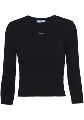 Prada logo-embroidered ribbed jumper - Black