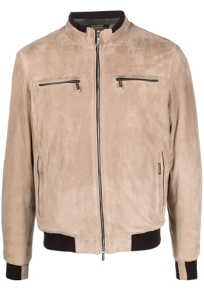 Moorer high-neck lambskin biker jacket - Neutrals