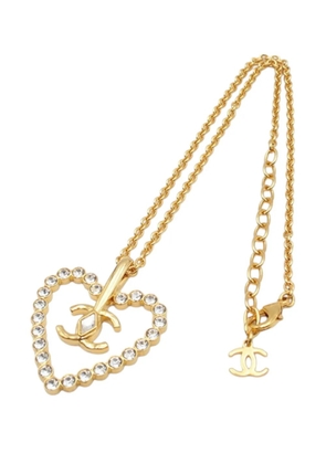 CHANEL Pre-Owned 2023 CC Gold Plated Heart Crystal Pendant Necklace costume necklace
