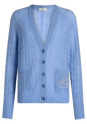 ETRO Pegaso-motif cable-knit cardigan - Blue
