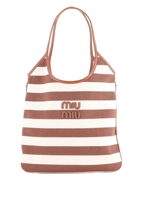 Miu Miu Pre-Owned Ivy Hobo Bag Striped Canvas Tall tote bag - Brown