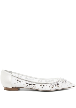 René Caovilla crystal-embellished lace ballerina shoes - White