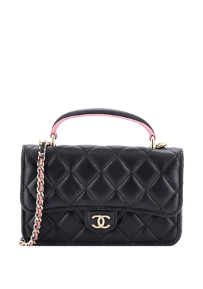 CHANEL Pre-Owned Classic Top Handle Flap Phone Holder with Chain Quilted Lambskin crossbody bag - Black