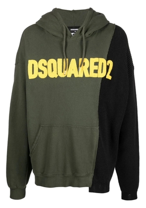 DSQUARED2 logo-patched patchwork drawstring hoodie - Green