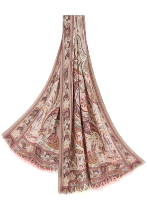 ETRO paisley-print frayed-edge cashmere-blend scarf - Red