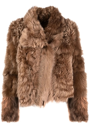 Yves Salomon shearling stand up-collar jacket - Brown